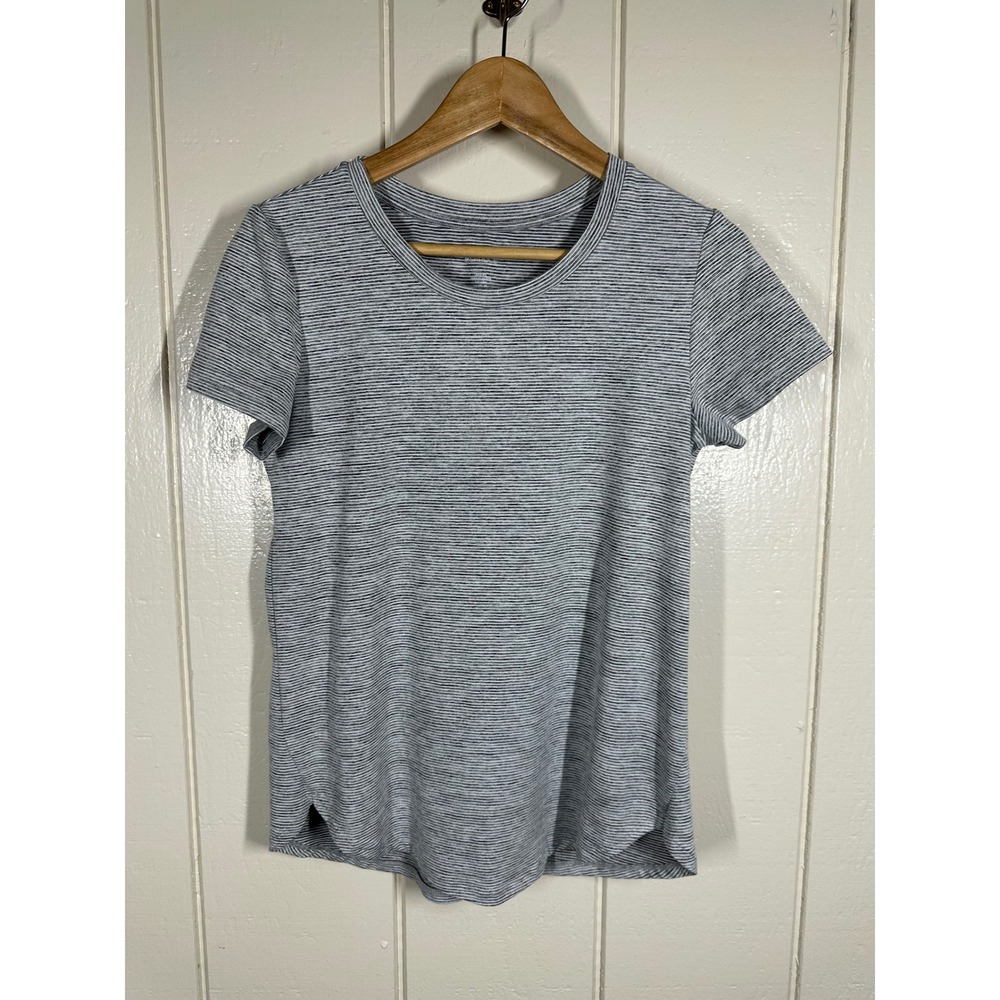 Market & Spruce Top Women S Grey Striped Active Tee Moisture Wicking SPF 40